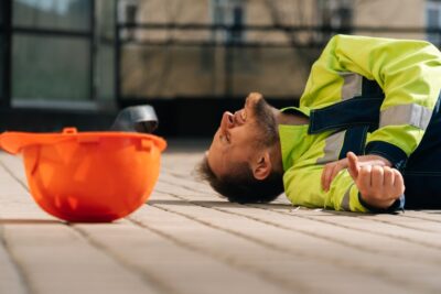 Builder on the ground after a fall