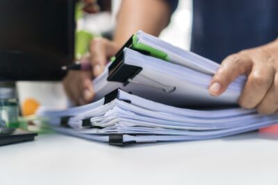 Lawyer sorting through paperwork