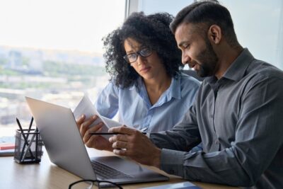 Lawyer working with client