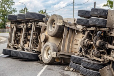 Overturned truck on highway scaled