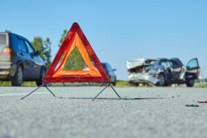 Emergency sign on highway at scene of accident