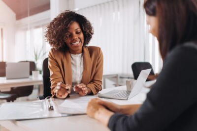 Insurance agent working with a client