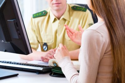 Woman providing information for a police report