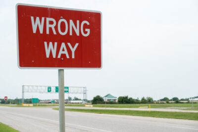 Wrong way sign on the interstate