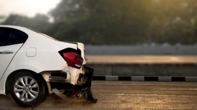 White smashed car