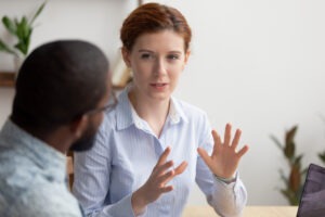 Woman working with lawyer