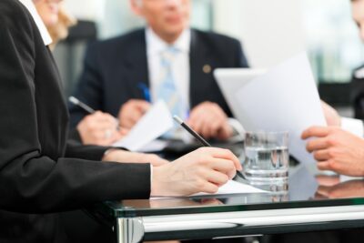 Lawyer at a settlement conference