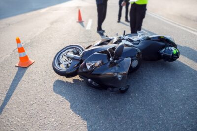 High side motorcycle accident scene